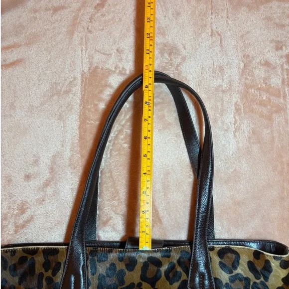Wilsons Leather Leopard Print Haircalf Tote Bag Brown Leather Shoulder Bag - Picture 9 of 9